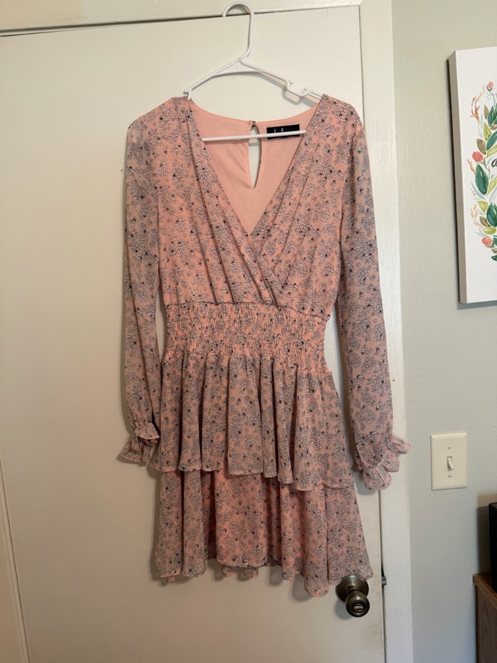 Floral Pink Tiered Long-Sleeve Wrap Dress - Picture 2 of 4